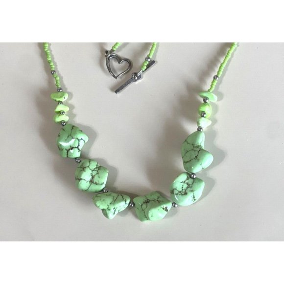 Hand Crafted Artisan Natural Gespeite Stone Nugget Beaded Necklace 22" - Picture 4 of 7